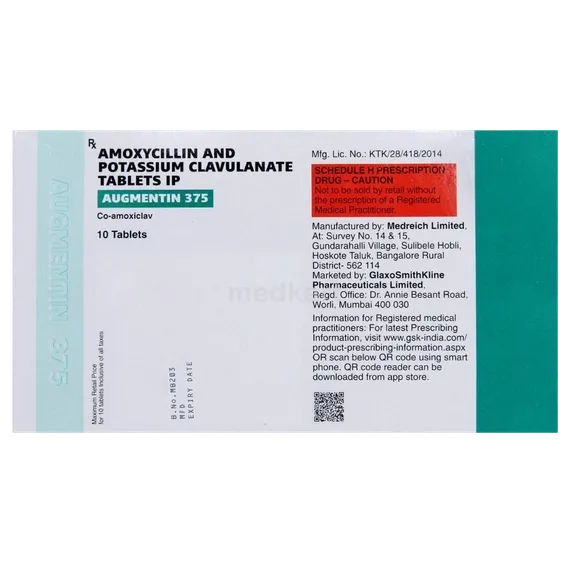 augmentin duo 375mg tablet 10's